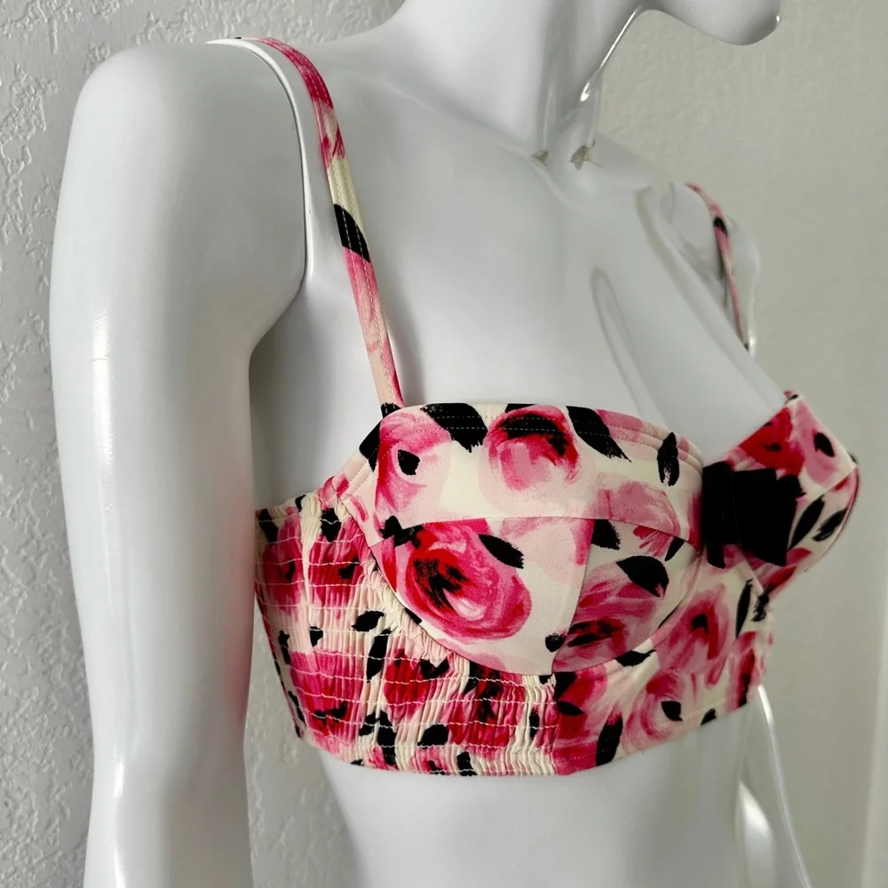 Kate Spade Swimsuit Top New York Bay of Roses Bikini Top Corset Style Bow